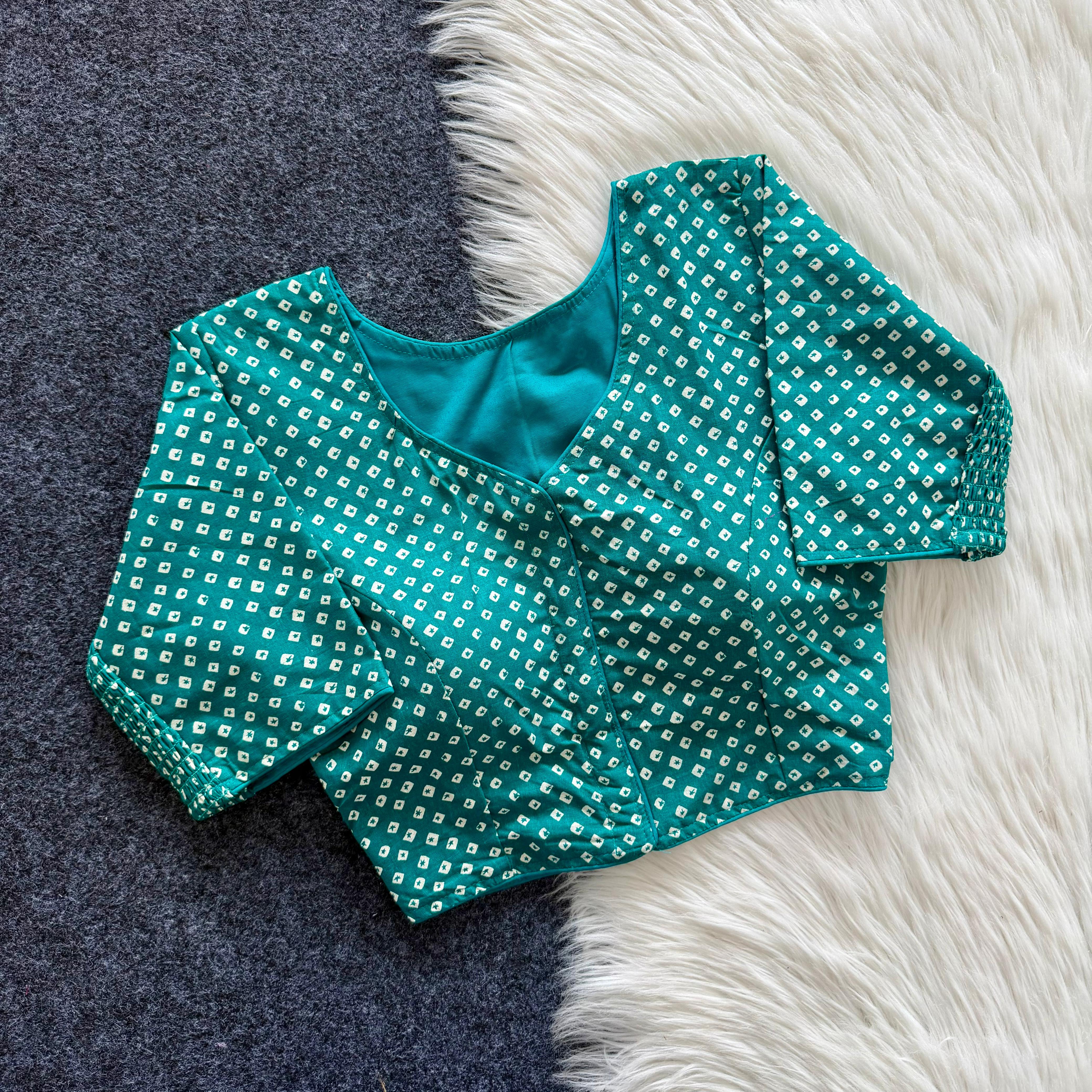 Ojalika Cotton Blouse-Stretchable Side Elastic Panels-Light Green